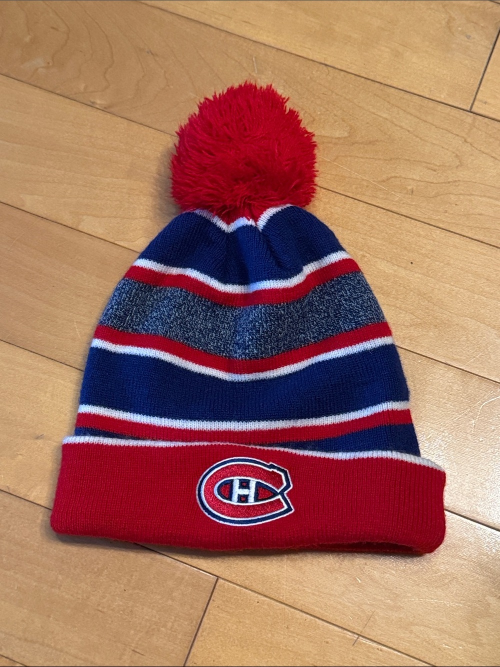 NHL Montreal Canadiens Roll Up Rim Striped Pom Toque